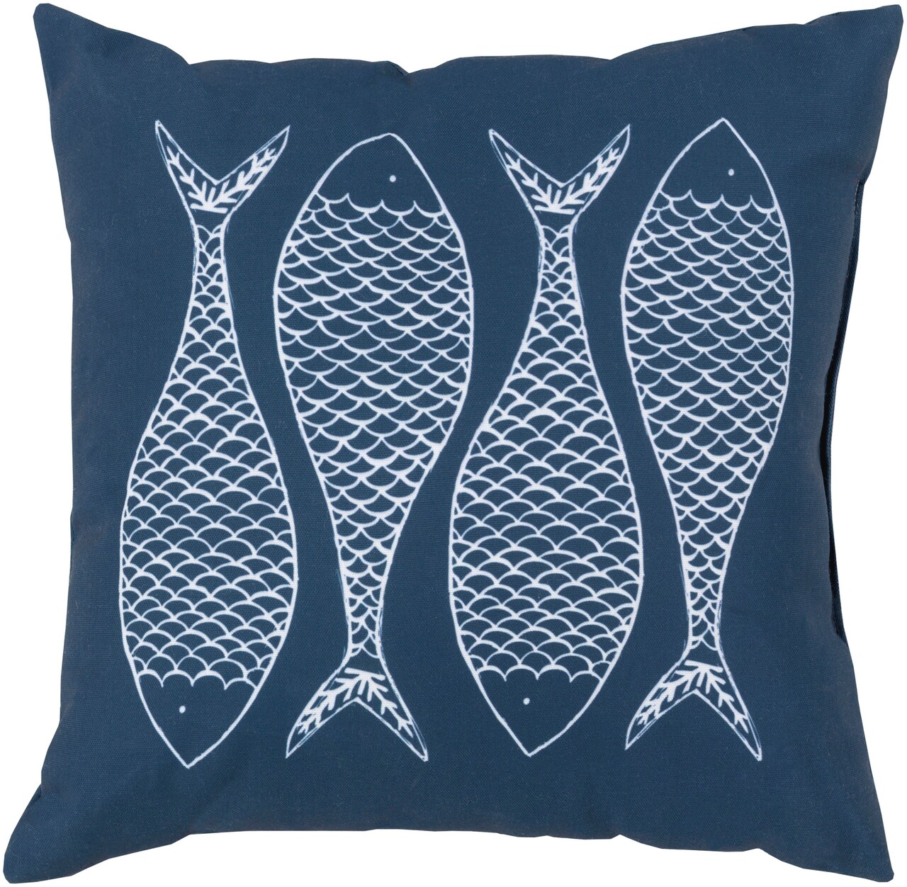 Tiwari Home 20" Navy Blue and Ivory Contemporary Sea Fish Square Throw Pillow Cover